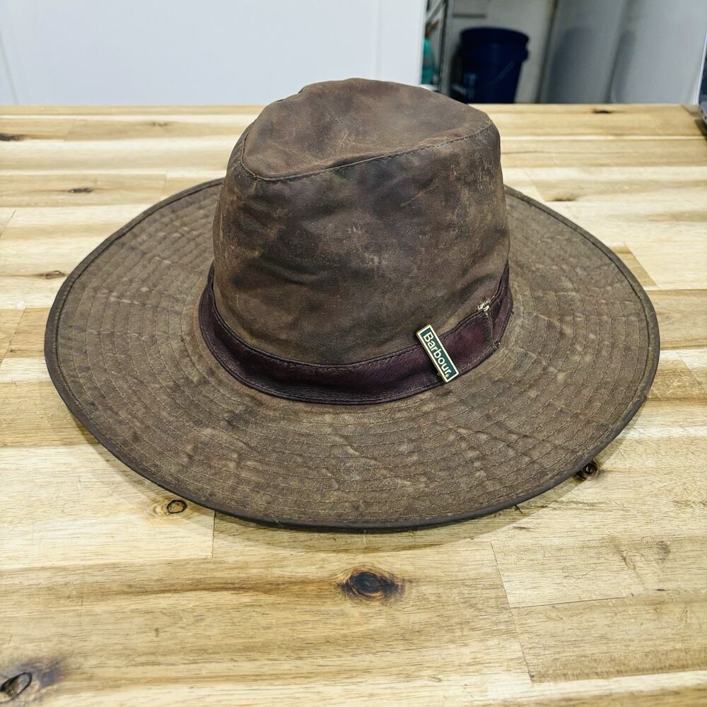 Barbour Waxed Cotton Bush Hat Brown Made in England Medium